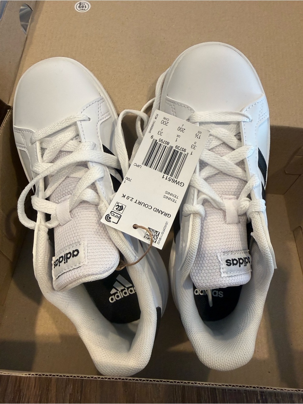 adidas Kids White Sneakers with Black Accents